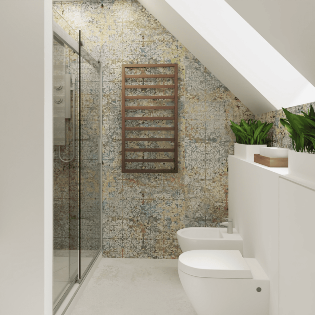 Nowoczesny grzejnik dekoracyjny do łazienki ENIX Billo w kolorze vintage w modnej łazience