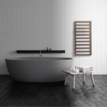 Nowoczesny grzejnik dekoracyjny do łazienki ENIX Billo w kolorze vintage w minimalistycznej łazience