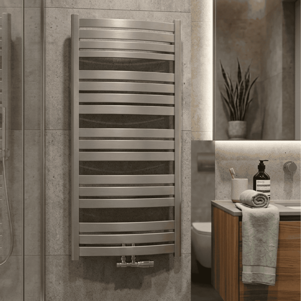 Grzejnik ENIX Lamelo LMX z podłączeniem środkowym w przytulnej łazience