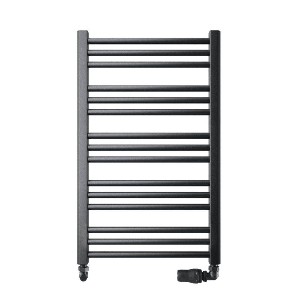 Grzejnik ENIX PT w kolorze czarnym z zaworem - widok z przodu