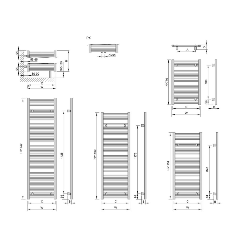 Pini_tech_1200x1200 Grzejnik ENIX Pini - rysunek techniczny