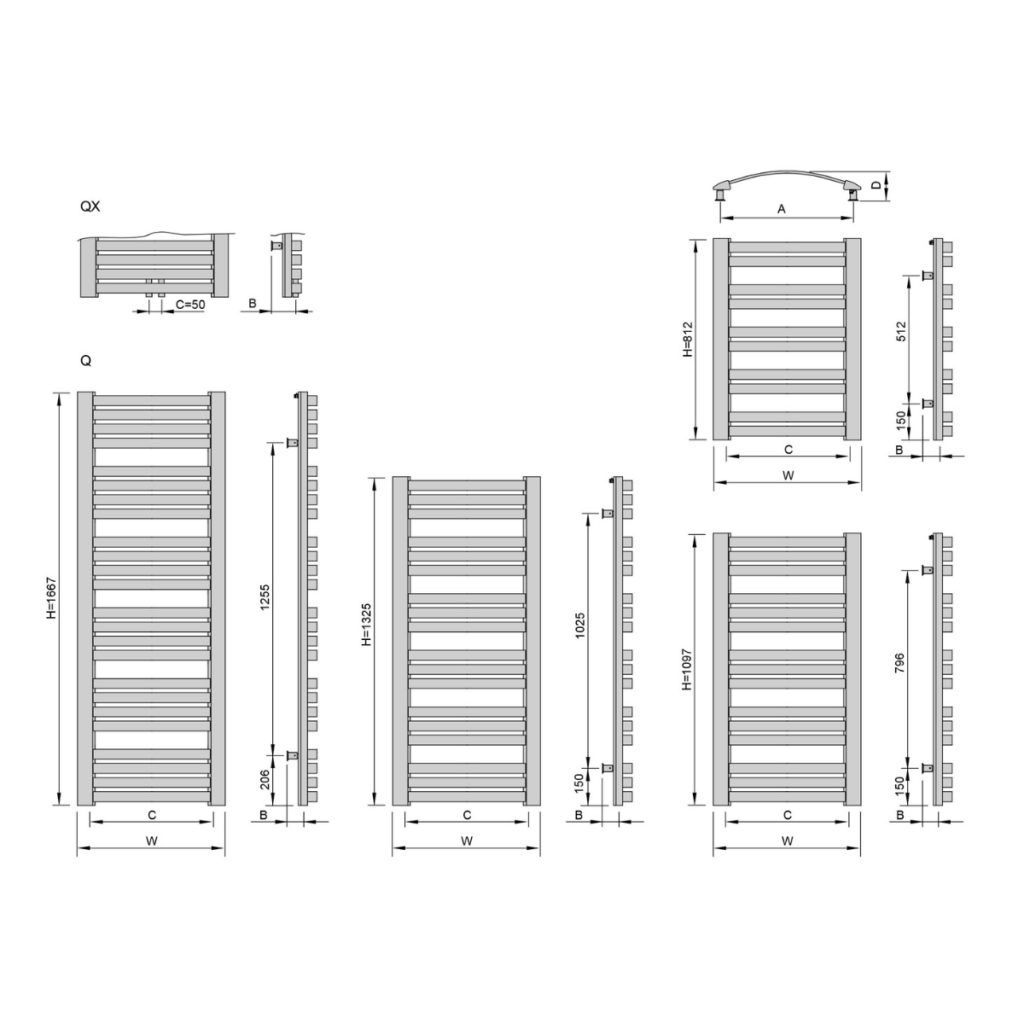 Grzejnik Quattro QX - rysunek techniczny
