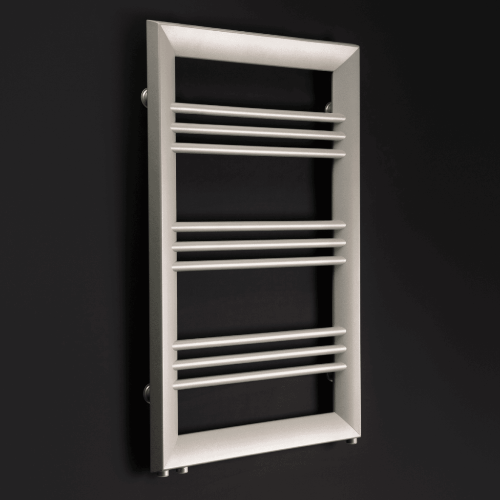 Dekoracyjny grzejnik ENIX Rama w kolorze srebrnym na ciemnym tle