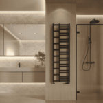 Oryginalny grzejnik ENIX Tales w kolorze czarnym w nowoczesnej łazience