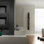 Designerski grzejnik ENIX Libra, podwójny moduł (600x1110 mm), w nowoczesnym wnętrzu